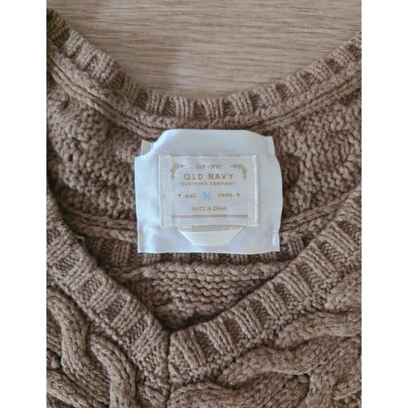Old Navy Vintage Wool Cotton Fisherman Cable Knit V-Neck Y2K Sweater Pullover M - Picture 6 of 10